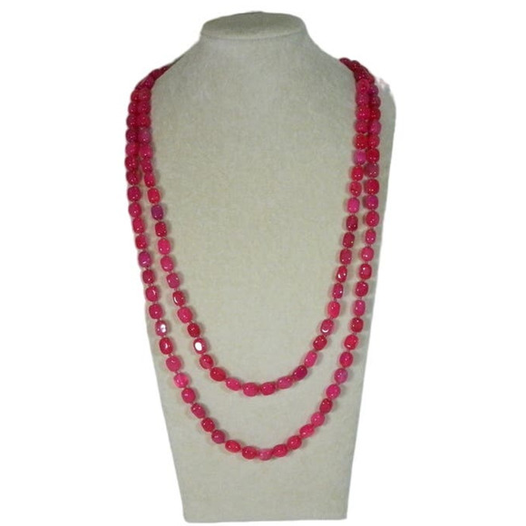 Opera Length Hot Pink Gemstone Necklace Designer Signed LR - Picture 7 of 14